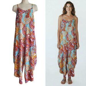 Ivy Street Jumpsuit Colorful Paisley Hankerchief Style Loose Fit Size L